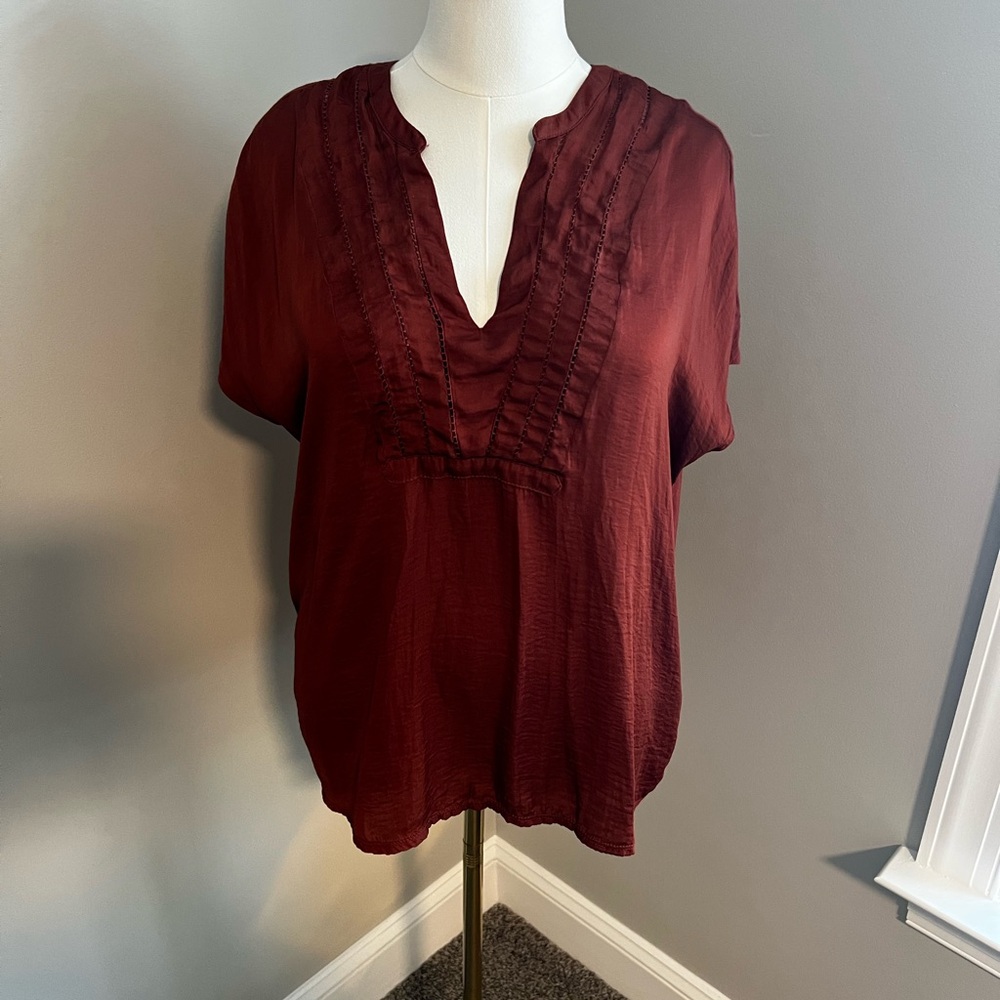 Dolan Rust-Colored V-Neck Blouse with Dolman Sleeves